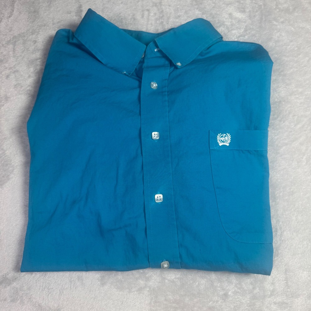 Cinch Mens Turquoise‎ Blue Long Sleeve Button Up Shirt XXL Western Cowboy